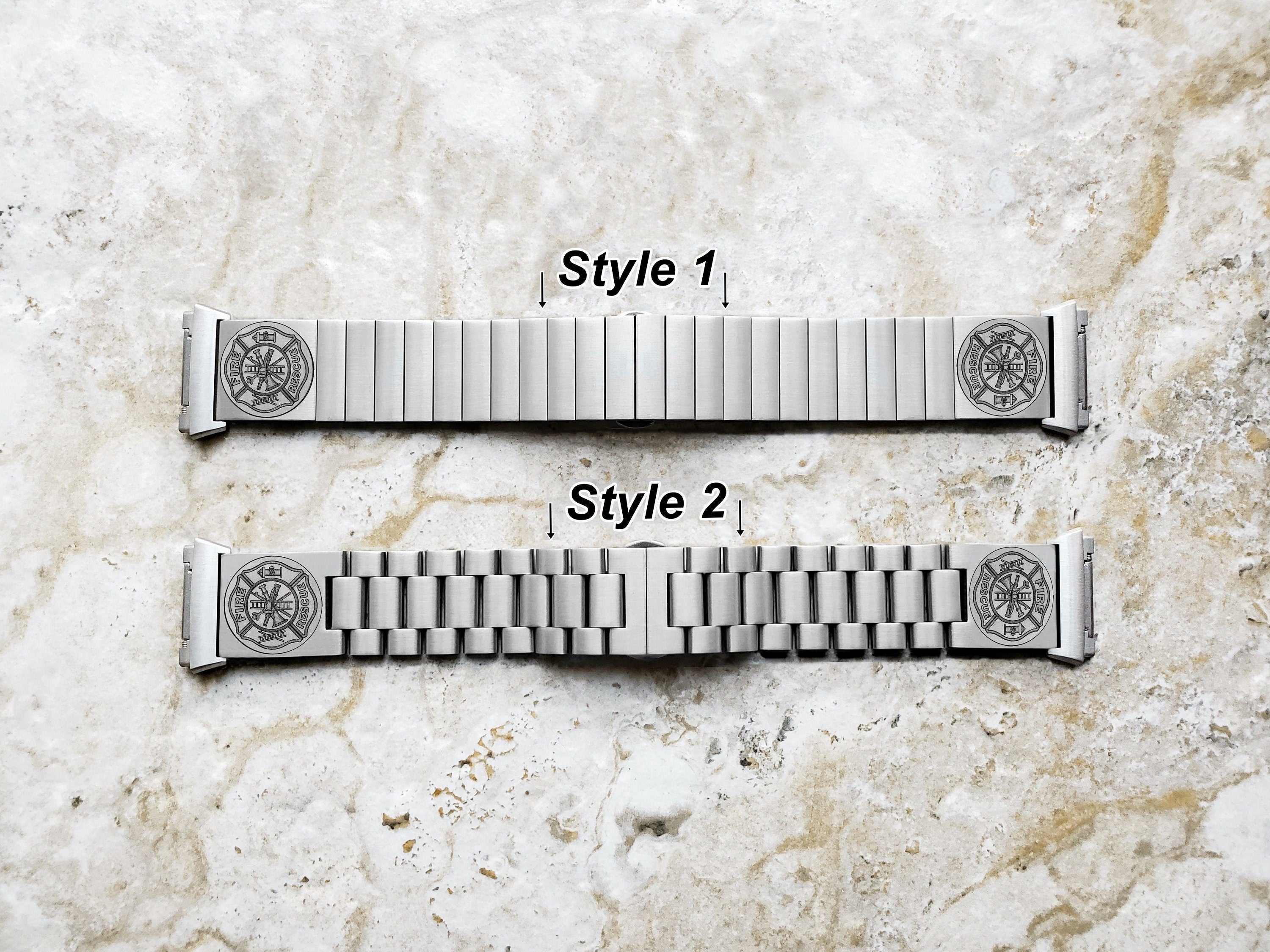 Engraved Watch Band Compatible with Fitbit Ionic Smartwatches Silver Color Stainless Steel Bracelet Strap with Quick Release Adapters F1